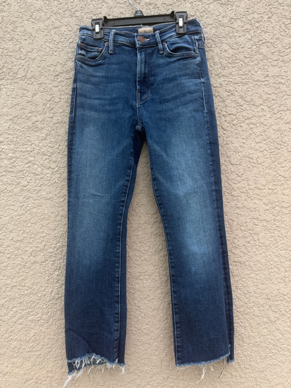MOTHER Straight-Leg Two-Tone Indigo Jeans with Frayed Hem
